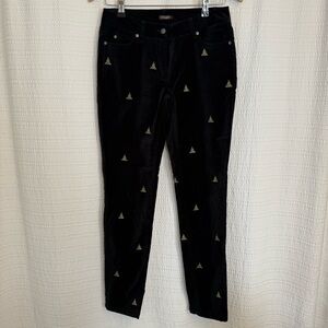 J. McLaughlin Black Leighton Christmas Tree Embroidered velvet pants